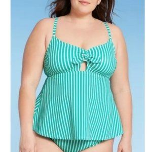 Kona Sol Women's Plus Size Green Stripe Tankini Swimsuit Top Size 24W
